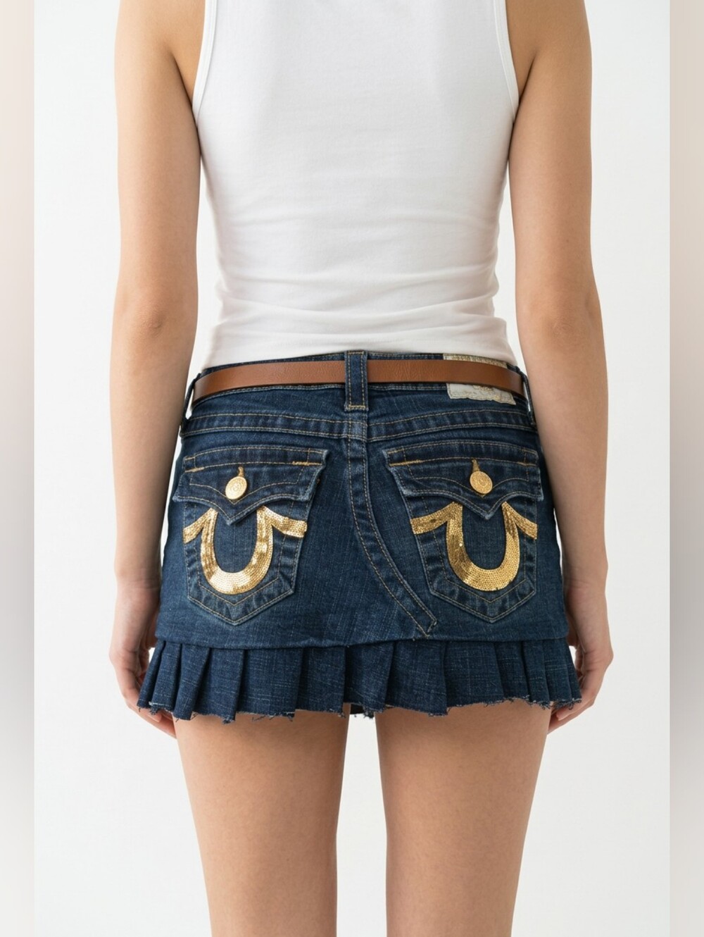 True Religion Gold-Detail Denim Mini Skirt